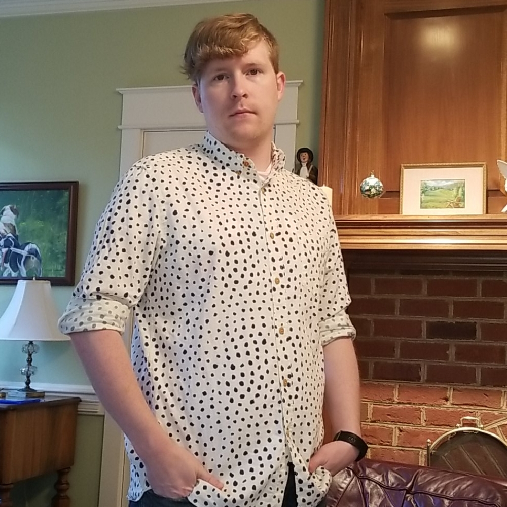 H&M cream long sleeve button down with blue dots